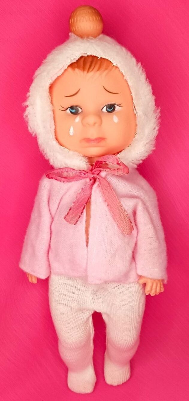 Vintage Three Faced Rubber Head 8.5” Baby Doll Made Hong Kong Happy Sleep Crying